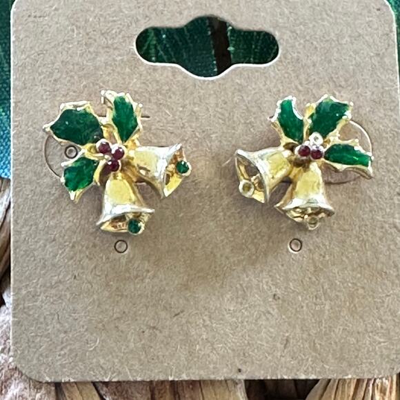 BOGO FREE VTG HOLIDAY BOW BELL EARRINGS - Picture 1 of 4